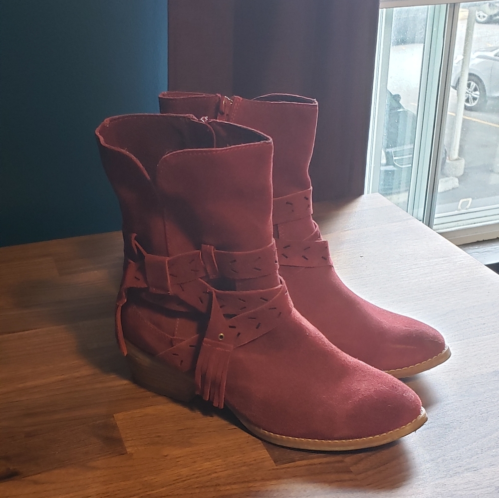 Burgundy suede ankle boots